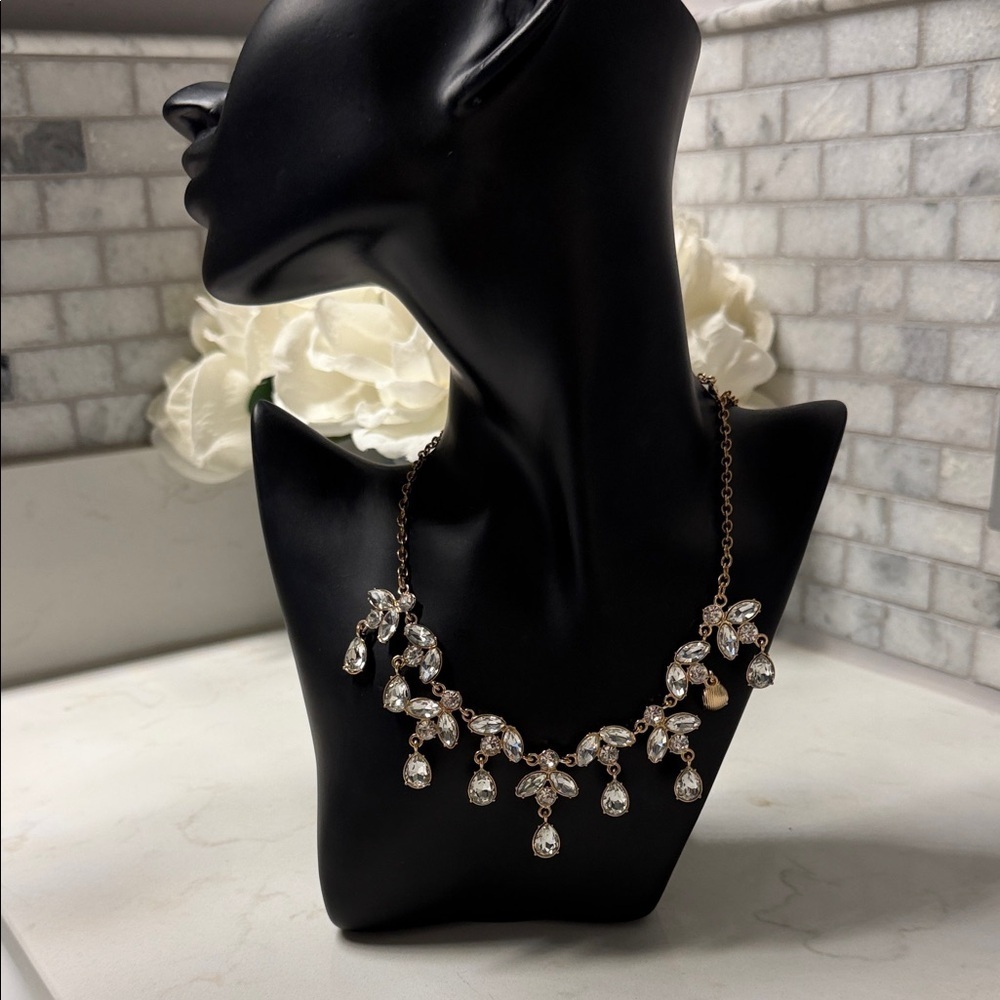 Crystal Drop Statement Necklace - Gold Tone